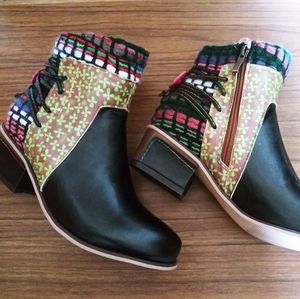 Multi pattern black ankle boot.